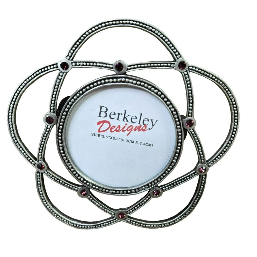 Berkeley Designs Jewel Open Work Antiqued Metal Frame Deep Purple Gemstones 2.5"